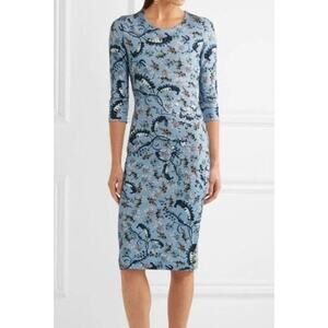 ERDEM Allegra Floral Print Jersey Sheath Dress Size 2 Blue Romantic Parisian